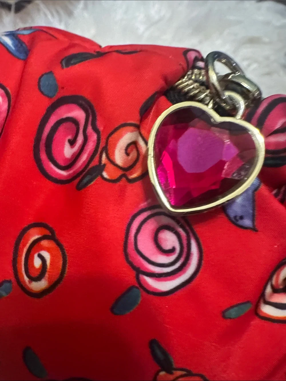 Betsey Johnson Red Ruffled Cosmetic Pouch with Heart Logo